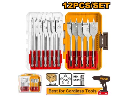 ingco vrtaky do dreva ploche sada 12ks ien555569