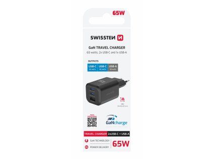 swissten gan adapter 65w 2 usb c usb a cerny ien578153