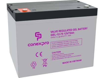 Conexpro baterie gelová, 12V, 75Ah, životnost 10-12 let, M6, Deep cycle