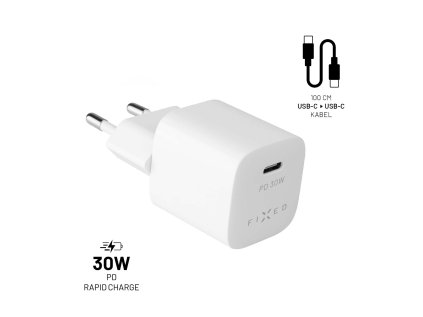 set sitove nabijecky fixed mini s usb c vystupem a usb c usb c kabelu podpora pd 1 metr 30w bily ien447017