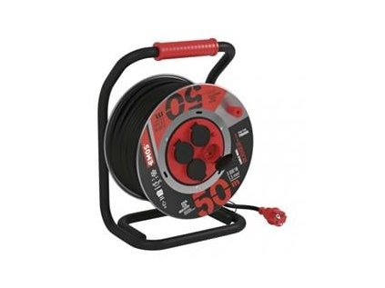 venkovni prodluzovaci kabel na bubnu 50m 4 zas cerny guma neopren 230v 1 5mm2 ig431022