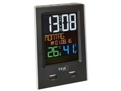 TFA 60.2537.01 - Budík s ukazatelem vnitřní teploty a vlhkosti a USB výstupem pro dobíjení mobilních zařízení