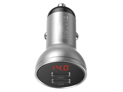 Baseus CCBX-0S Digital Display nabíječka do auta 2xUSB 24W stříbrná