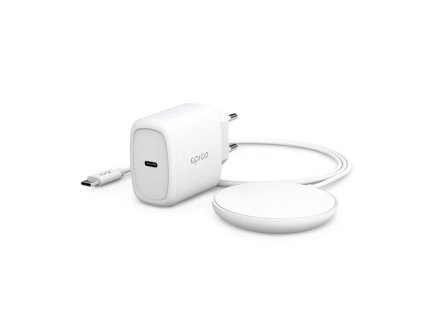 Epico bezdrátová nabíječka s podporou uchycení MagSafe a s adaptérem v balení - bílá