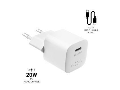 set sitove nabijecky fixed mini s usb c vystupem a usb c usb c kabelu podpora pd 1 metr 20w bily ien447015