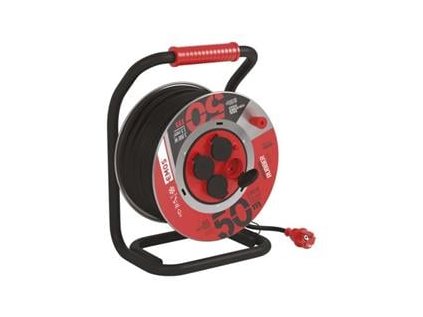 venkovni prodluzovaci kabel na bubnu 50m 4 zasuvky cerny guma 230 v 1 5mm2 ig431020