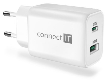 CONNECT IT Wanderer2 GaN nabíjecí adaptér 1×USB-C + 1xUSB-A, 33W PD, bílá
