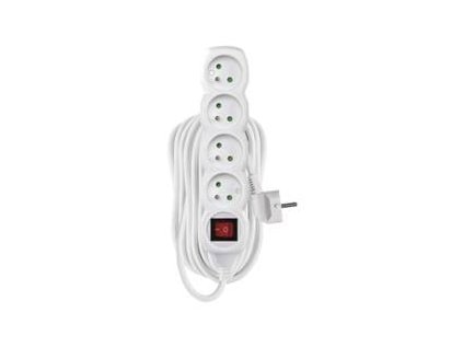 Prodlužovací kabel 10 m / 4 zásuvky / s vypínačem / bílý / PVC / 1,5 mm2