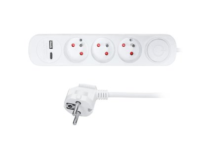 solight 3z prodluzovaci privod s usb a c nabijeckou 2 4a 2m 3 x 1mm2 bily vypinac ien501240