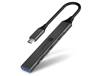 Connect IT USB-C hub, (1xUSB-A 3.0, 3xUSB-A 2.0), externí, antracitový
