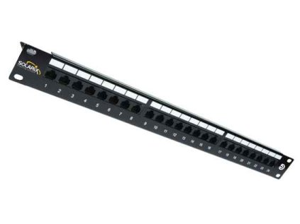 solarix patch panel cat5e 24 x rj45 utp s vyvazovaci listou cerny 1u ien124932