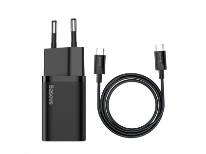 Baseus Super Si rychlonabíječka 1C 25W EU + kabel USB-C/USB-C 3A 1m černá