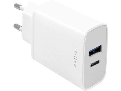FIXED síťová nabíječka s USB-C a USB výstupem, podpora PD, 30W, bílá