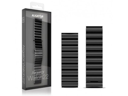 Aligator kovový řemínek 22mm, černý