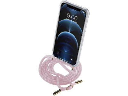 transparentni zadni kryt cellularline neck case s ruzovou snurkou na krk pro apple iphone 12 pro ien384319