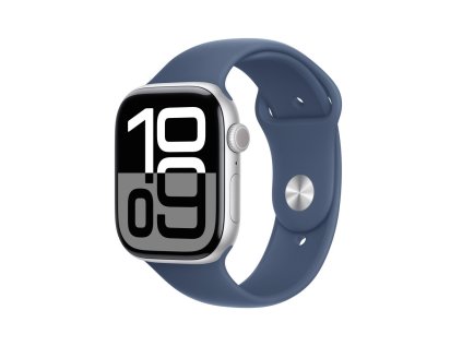 apple watch series 10 gps 46mm silver aluminium case with denim sport band m l mwwm3qc a ien529655
