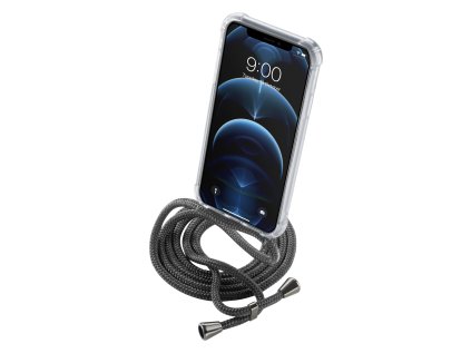 transparentni zadni kryt cellularline neck case s cernou snurkou na krk pro apple iphone 12 pro max ien384320