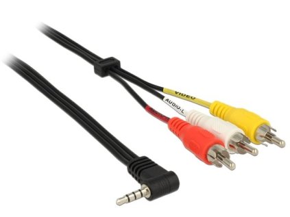 Delock Cable Stereo jack 3.5mm 4 pin male angled > 3 x RCA male 1,5m