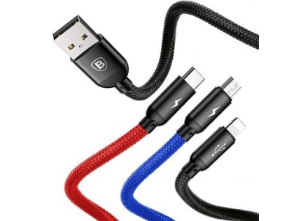 datovy kabel baseus 3v1 usb microusb lightning usb c 1 2m 3 5a cerny ien531907