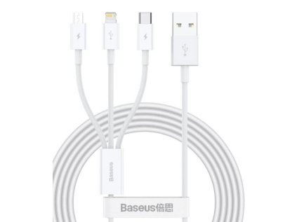 datovy kabel baseus superior 3v1 usb microusb lightning usb c 1 5m 3 5a bily ien531906