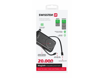 swissten powerbank 20000 mah pd 22 5w s integrovanymi kabely usb c a lightning kompatibilni s magsafe ien533576