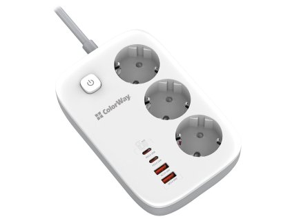 ColorWay Prodlužovací napájecí přívod/ 3x Schuko/ 2x USB-A 60W/ 2x USB-C 65W/ kabel 2m