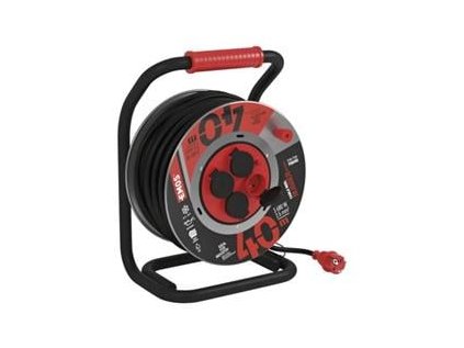 venkovni prodluzovaci kabel na bubnu 40m 4 zas cerny guma neopren 230v 2 5mm2 ig431024