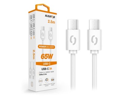 Datový kabel ALIGATOR POWER 65W, USB-C/USB-C 3A, 2,5m bílý