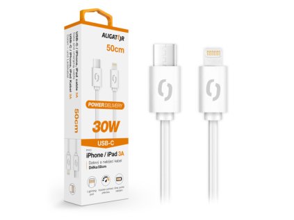 datovy kabel aligator power 30w usb c lightning 3a 0 5m bily ien536693