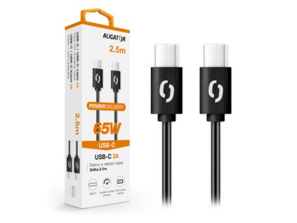 Datový kabel ALIGATOR POWER 65W, USB-C/USB-C 3A, 2,5m černý