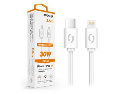 Datový kabel ALIGATOR POWER 30W, USB-C/Lightning 3A, 2,5m bílý