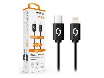 Datový kabel ALIGATOR POWER 30W, USB-C/Lightning 3A, 2,5m černý