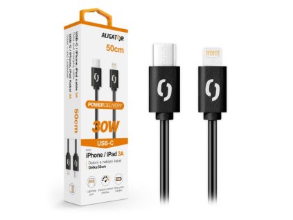 datovy kabel aligator power 30w usb c lightning 3a 0 5m cerny ien536701