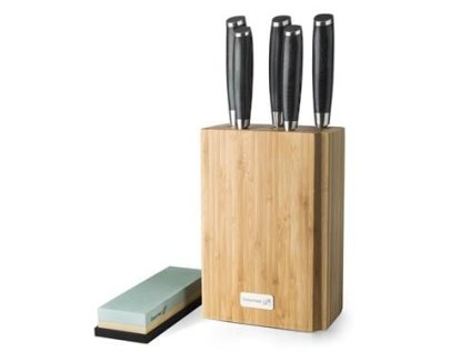 g21 sada nozu gourmet damascus v bambusovem bloku 5 ks brusny kamen ien317911