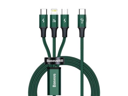 Baseus Rapid Series nabíjecí/datový kabel 3v1 USB-C/ (microUSB + Lightning  PD 20W + USB-C) 1.5m zelená
