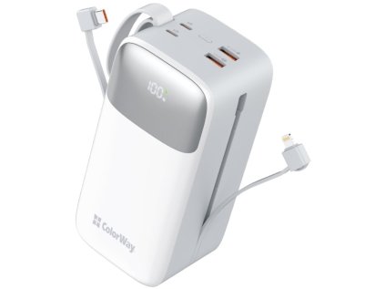 colorway powerbanka 50 000mah 1x usb qc3 0 usb c lightning 22 5w bila ien522047