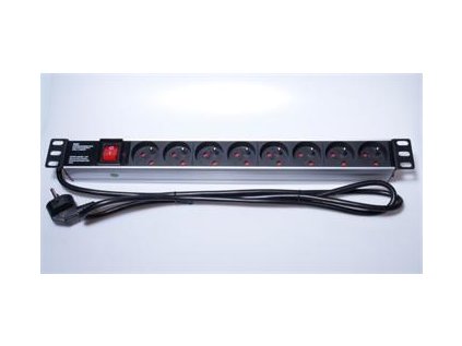 PremiumCord Panel napájecí 1U do 19" racku, 8x230V, 2m kabel, vypínač