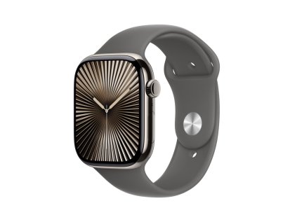 apple watch series 10 gps cellular 46mm natural titanium case with stone grey sport band s m mwy93qc a ien529687