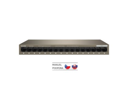 Tenda TEG1016M 16-port Gigabit Switch, 16x 10/100/1000 Mb/s, Fanless, MAC 8K, napájení AC/DC, i zeď