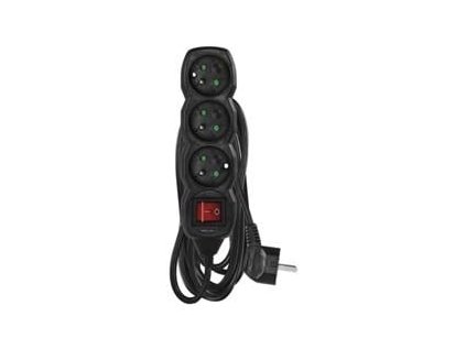 Prodlužovací kabel 5 m / 3 zásuvky / s vypínačem / černý / PVC / 1,5 mm2
