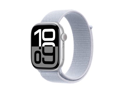 apple watch series 10 gps cellular 46mm silver aluminium case with blue cloud sport loop mwy23qc a ien529672