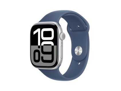 apple watch series 10 gps cellular 42mm silver aluminium case with denim sport band m l mwx43qc a ien529664