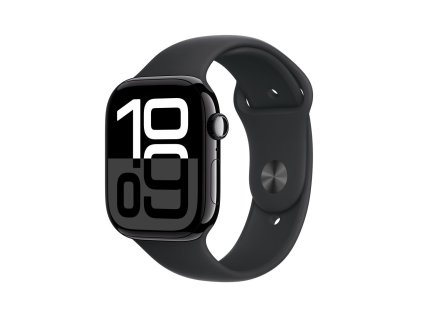 apple watch series 10 gps cellular 42mm jet black aluminium case with black sport band m l mwx73qc a ien529657