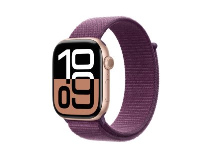 apple watch series 10 gps cellular 42mm rose gold aluminium case with plum sport loop mwxc3qc a ien529662