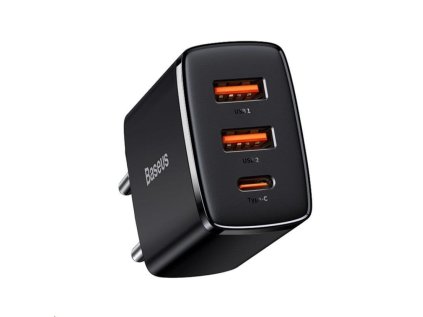 baseus kompaktni rychlonabijeci adapter 2x usb a 1x usb c 30w cerna ien403819