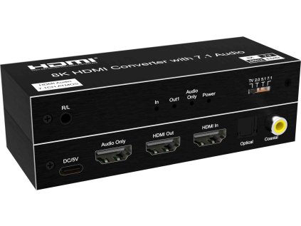 PremiumCord 8K@60Hz Audio Extractor HDR,výstupy: stereo jack, SPDIF, RCA, HDMI