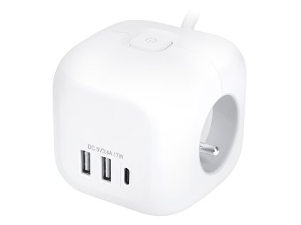 solight 3z usb a c prodluzovaci privod kostka kabel 2m 3 x 1mm2 bily vypinac ien542252