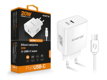 Rychlá nabíječka ALIGATOR PD 20W USB-C, USB-C/USB-C kabel, bílá
