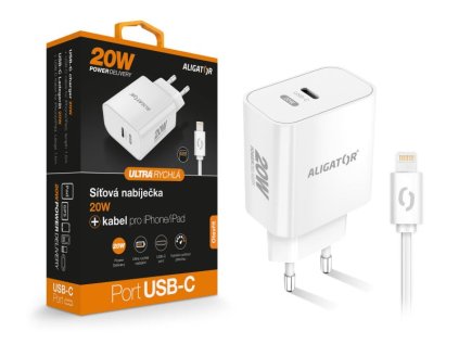 rychla nabijecka usb c aligator pd 20w s kabelem usb c lightning iphone bila ien552802