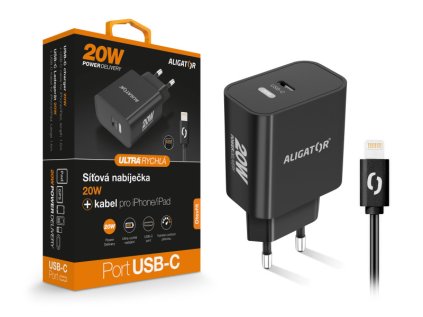 rychla nabijecka usb c aligator pd 20w s kabelem usb c lightning iphone cerna ien552803
